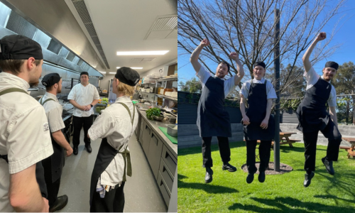Staff jumping for joy